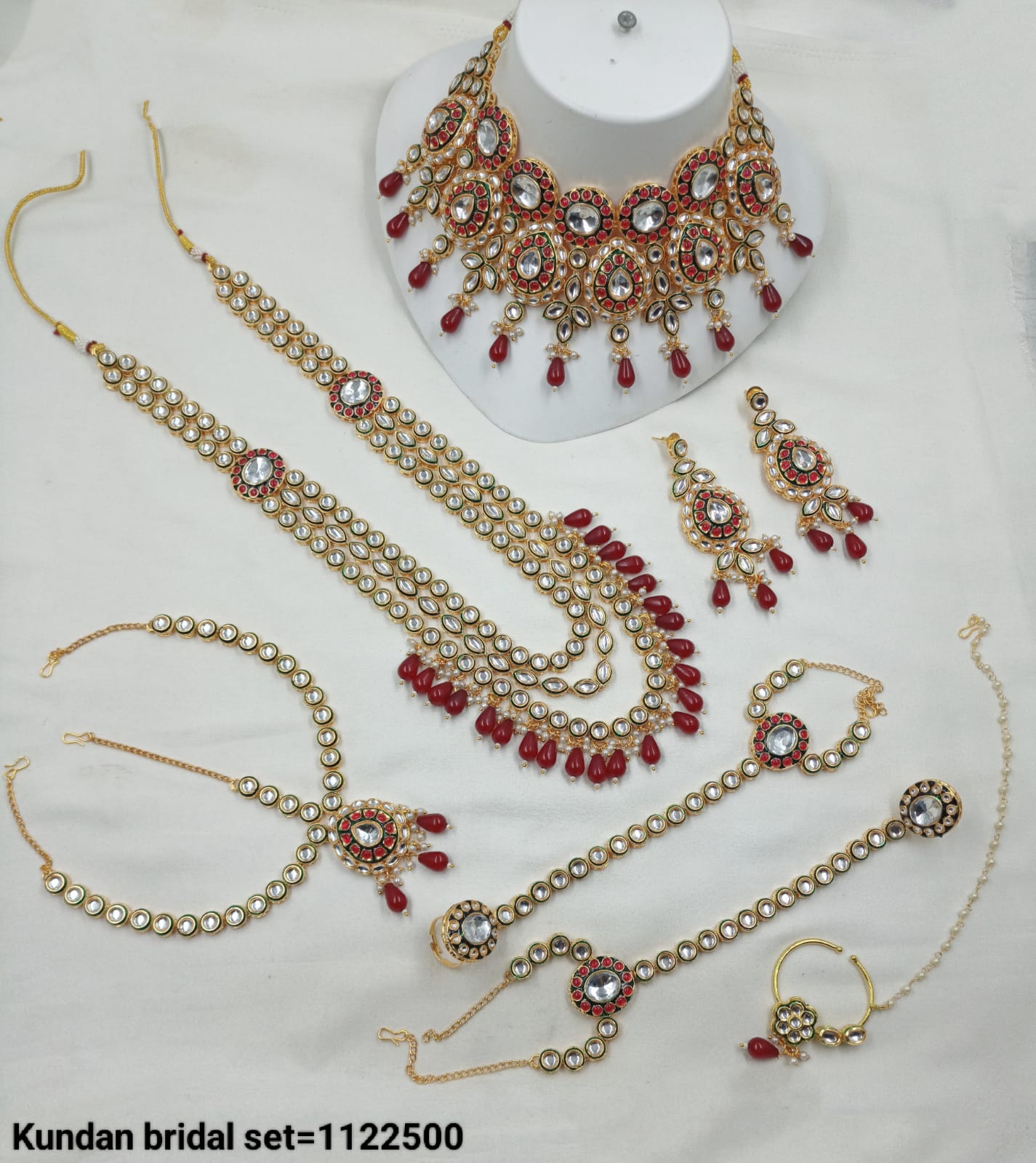 Complete Bridal Jewellery Set with Choker, Layered Necklaces, Earrings & Accessories